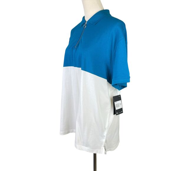 Nike NWT Women's Dri-Fit Teal White Colorblock Pique Knit Quarter Zip Golf Polo - Picture 3 of 13